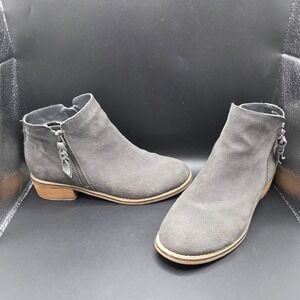 Blondo Waterproof Grey Suede Ankle Liam Boots B5850 8.5M Dual Zipper Block Heel